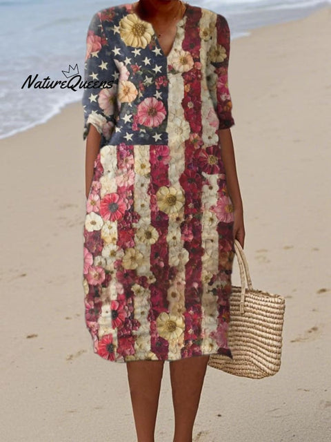 Women's Independence Day Floral Art Print Dress