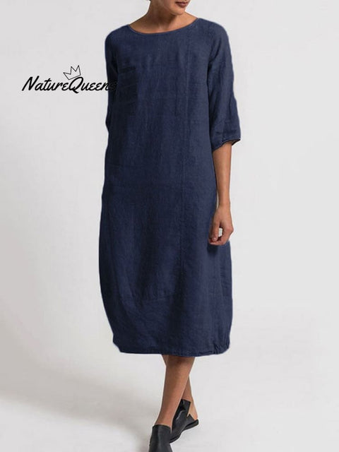 Casual Solid Color Dress Navy / S