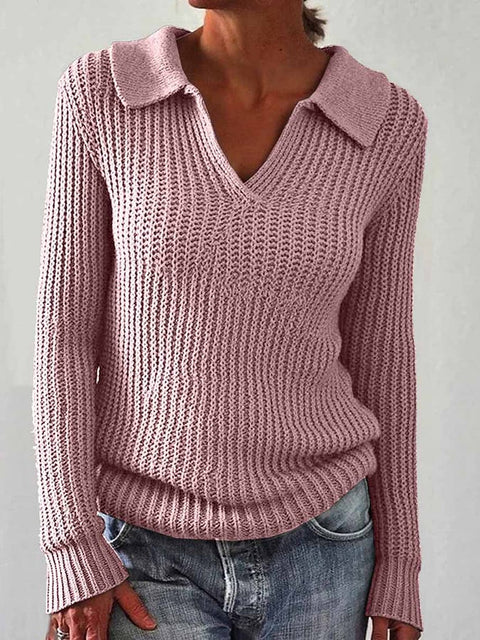 Women'S Autumn And Winter Casual Long-Sleeved Lapel Sweater