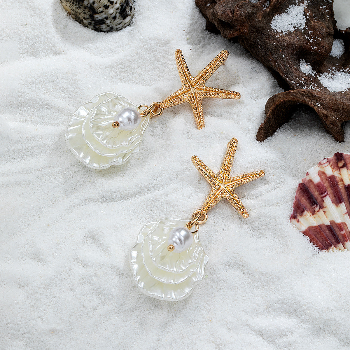 Starfish Imitation Pearl Shell Earrings
