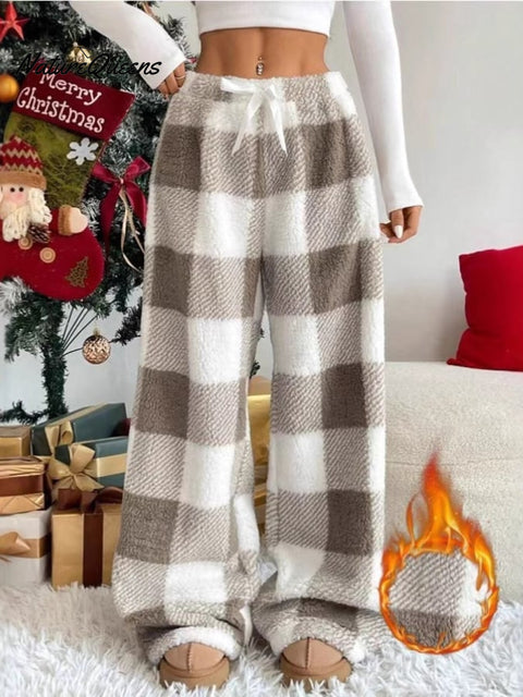 Women'S Christmas Contrast Plaid Straight-Leg Pants