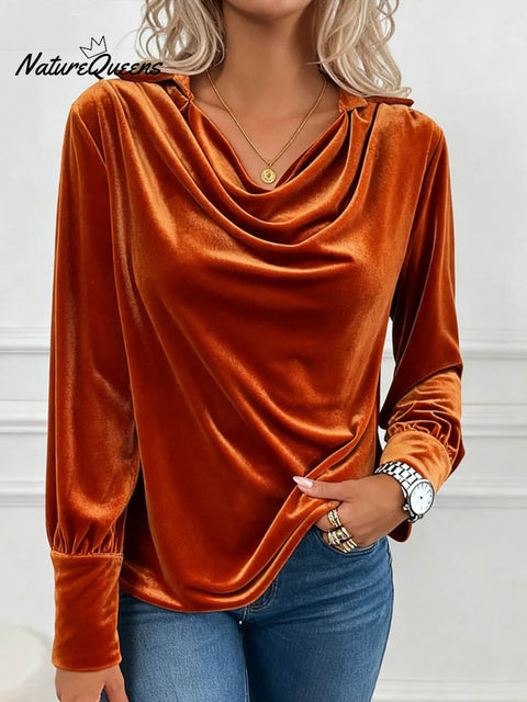 Women'S Casual Lapel Long-Sleeved Velvet Top