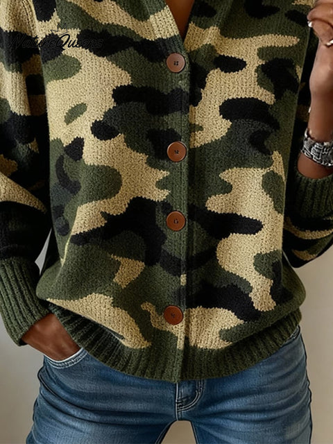 Women's Autumn/Winter Camouflage Print Cardigan