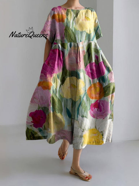 Women's Colorful Flower Painting Casual Loose Dress