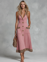 Vintage And Elegant Lapel Sleeveless Faux Suede Midi Dress