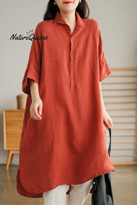 Simple Loose Solid Color Mid Sleeve Lapel Shirt