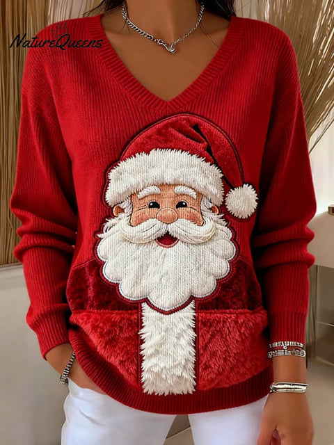 Women's Casual Christmas Print Long Sleeve Knit Top