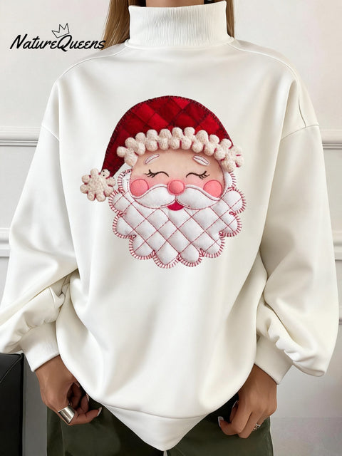 Women's Winter Christmas Old Man Print Holiday Turtleneck Sweatshirt