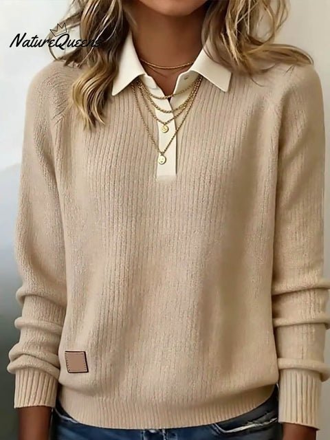 Women'S Solid Color Lapel Long Sleeve Knitted Sweater