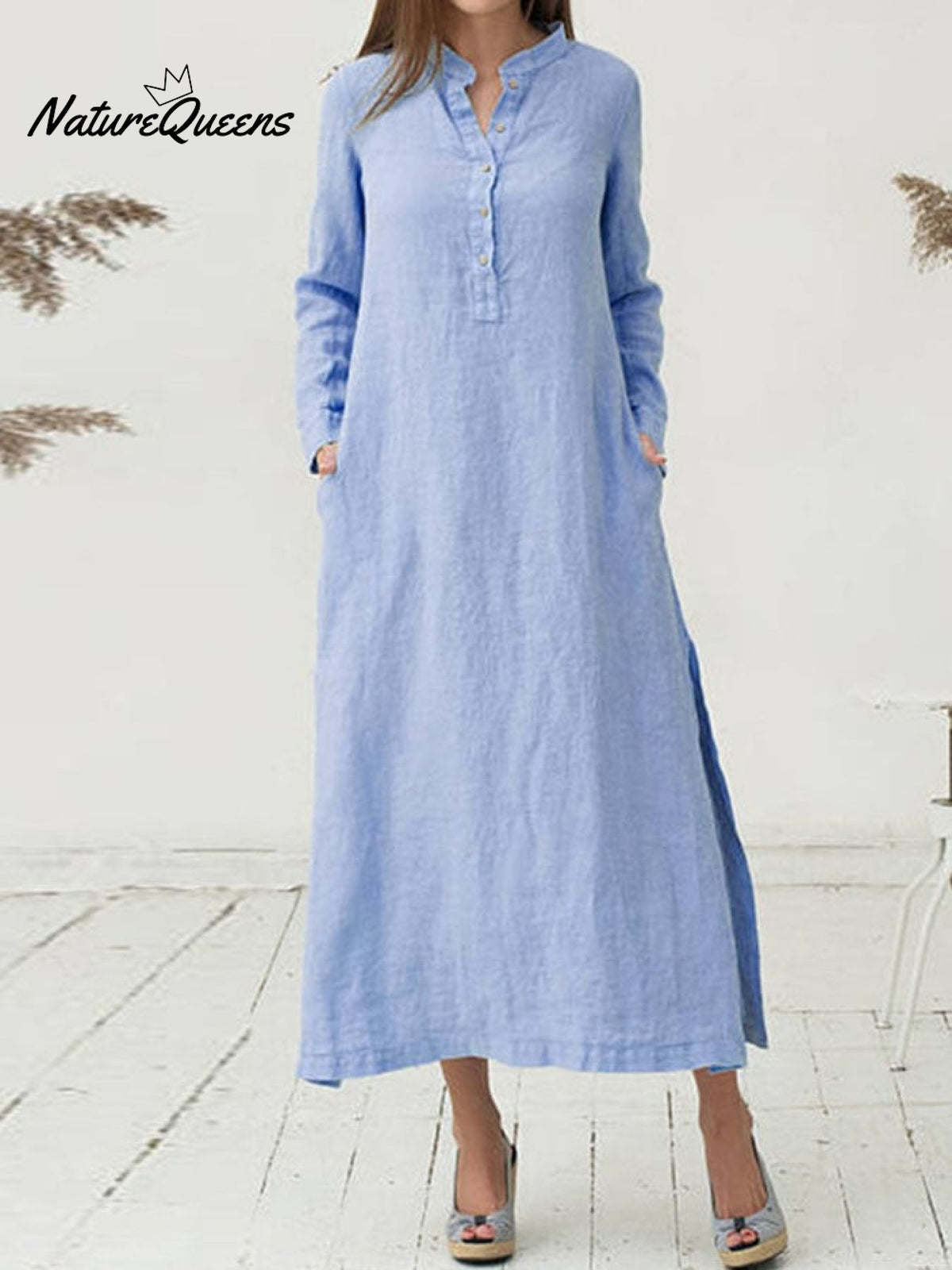 Casual Solid Color Loose Cotton Linen Dress