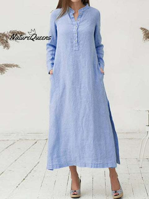 Casual Solid Color Loose Cotton Linen Dress