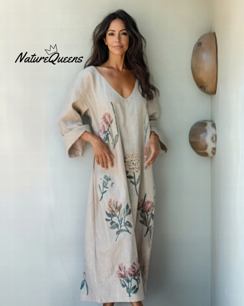 Linen Printed Kaftan Maxi Dress