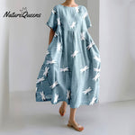 Japanese Dragonfly Sky Art Linen Blend Casual Dress