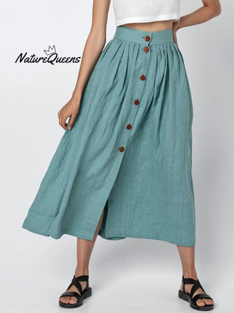 Women's Casual Cotton Button Pocket Skirt