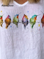 Jfn Cotton & Linen Watercolor Hummingbirds Print Lounge Top