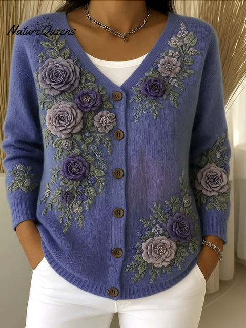 Women Cotton Floral Long Sleeve Comfy Casual Cardigan