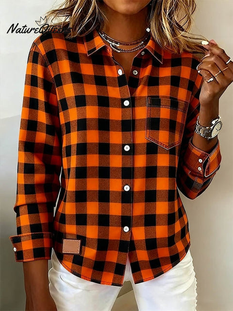 Women's Casual Contrast Plaid Print Shirt