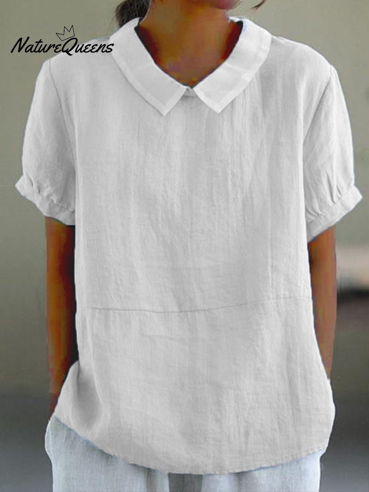 Blue Plain Short Sleeve Round Neck Top White / S
