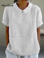 Blue Plain Short Sleeve Round Neck Top White / S