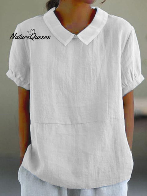 Blue Plain Short Sleeve Round Neck Top White / S