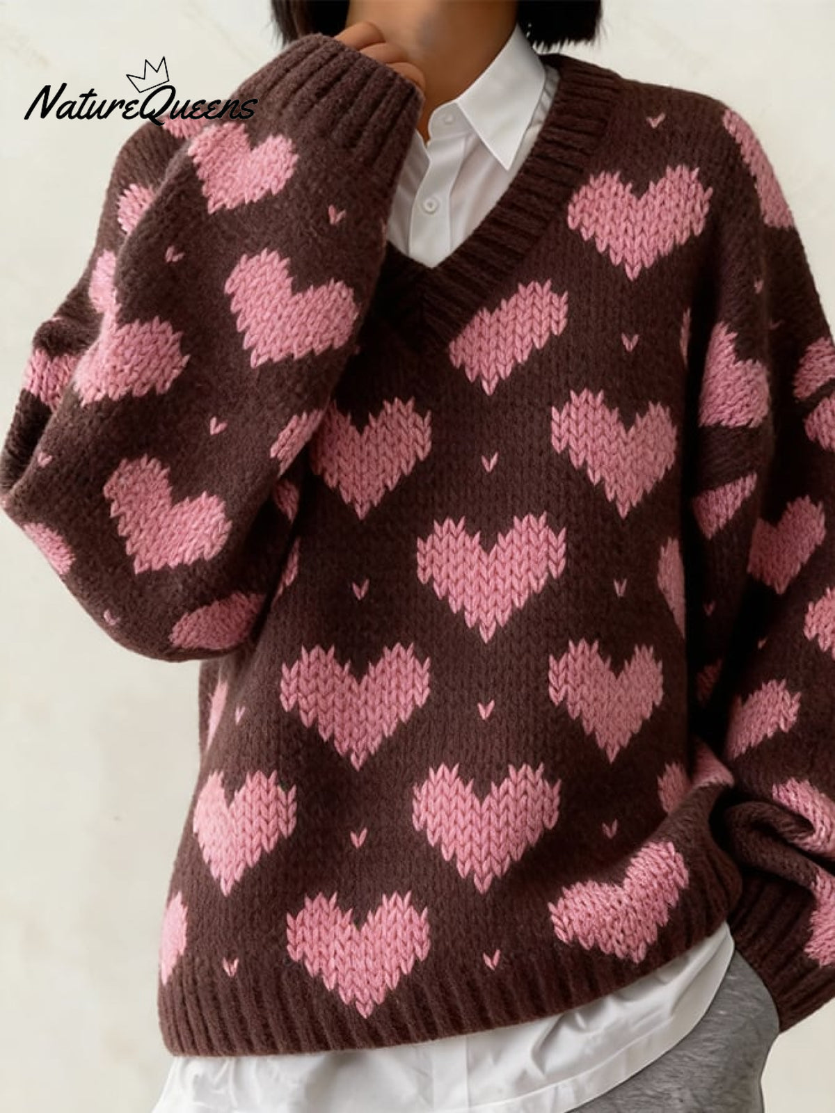 Women's Casual V-Neck Long-Sleeved Printed Sweater