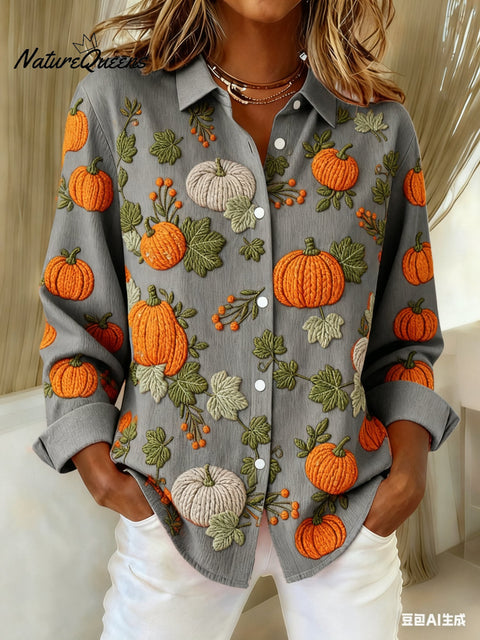 Women's Casual Retro Autumn Pumpkin Shirt