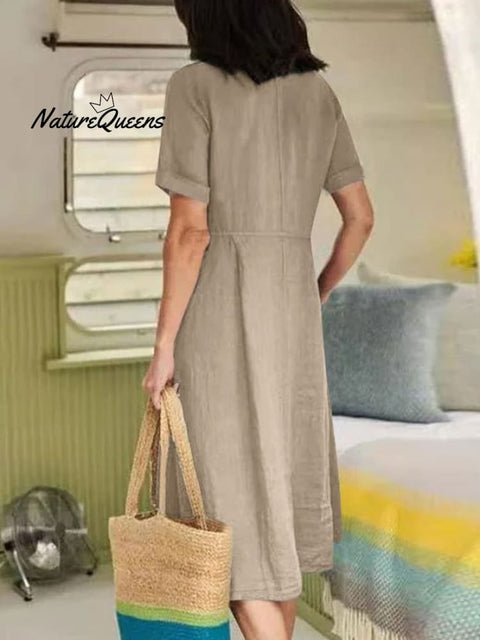 Women's Casual Elegant Cotton And Linen Dress