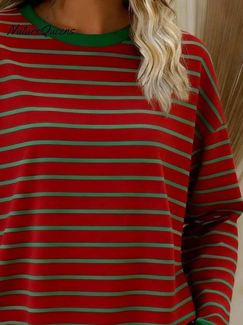 Women'S Casual Striped Christmas T-Shirt