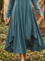 Women'S Solid Color Round Neck Long-Sleeved Loose Dress