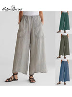 Summer Women Pant Flat Pan Linen Pocket