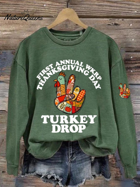 Women's Thanksgiving Turkey Printed Round Neck Sweatshirt