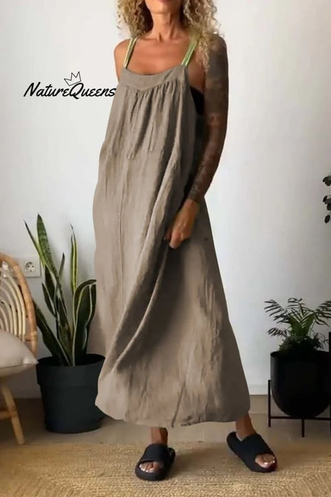 Women's Simple Cotton Linen Sling Dress🔥