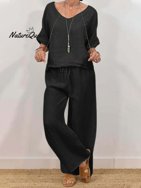 Solid Color Casual Half Sleeve Top&Pants Set