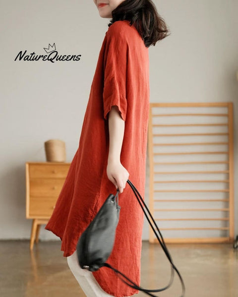 Simple Loose Solid Color Mid Sleeve Lapel Shirt