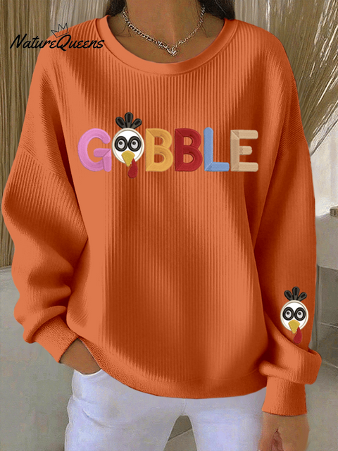 Women's Thanksgiving Turkey Print Casual Crew Neck Sweatshirt