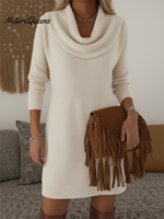 Elegant and Soft Solid Color Cowl Neck Knit Dress