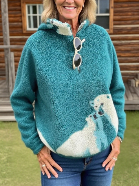 Women's Polar Bear Print Fleece Sweatshirt