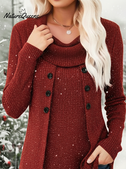 Christmas Cowl Neck Shiny Sequin Knitted Sweater Top