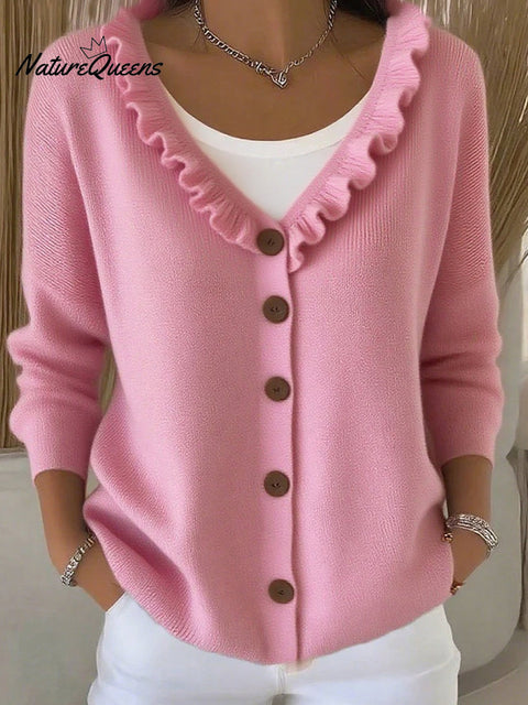 Women's Lace V-Neck Button Knitted Cardigan Sweater