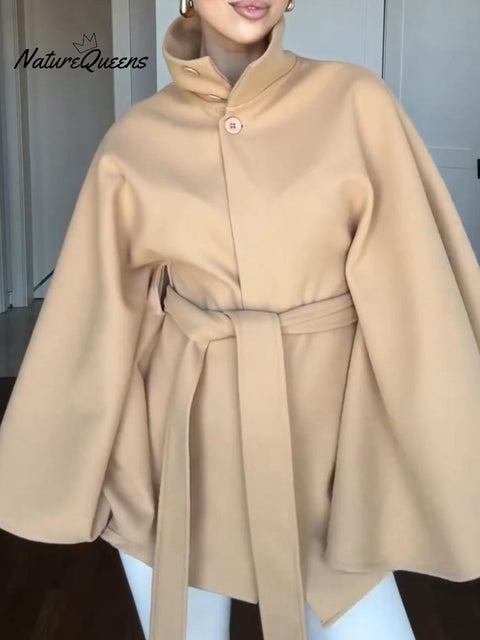 Women's Elegant Solid Color Cashmere Wool Cape Jacket