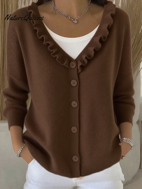 Women's Lace V-Neck Button Knitted Cardigan Sweater