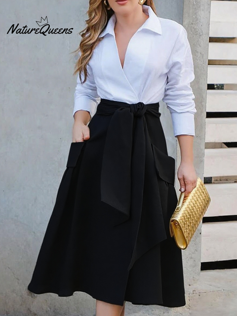 Women's Elegant Tie Pocket Decorated Linen Skirt