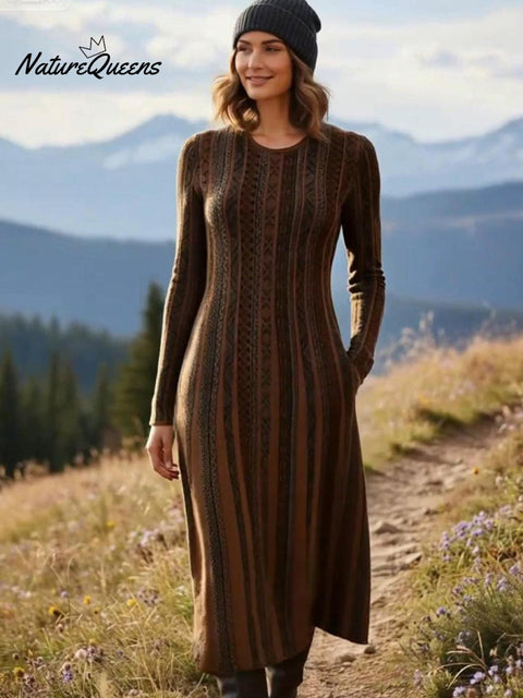 Dream Wilderness Striped Totem Print Knitted Midi Dress