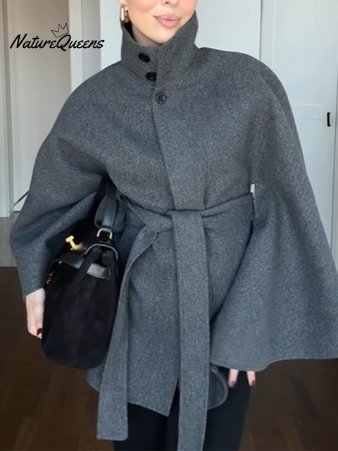 Women's Elegant Solid Color Cashmere Wool Cape Jacket