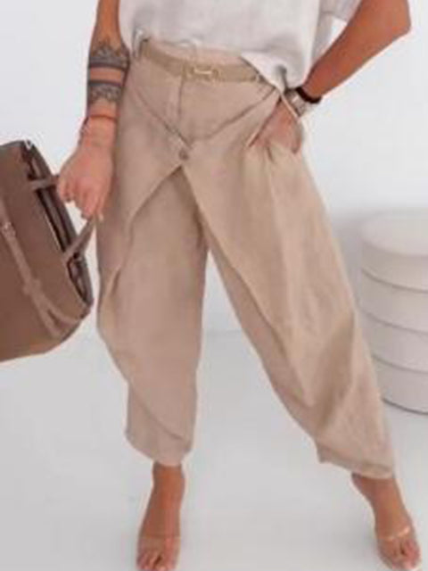 Women's Button-down Cotton and Linen Pants