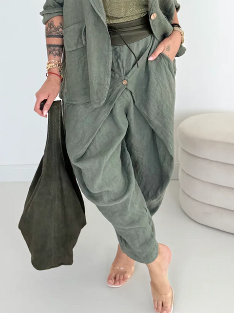 Women's Button-down Cotton and Linen Pants