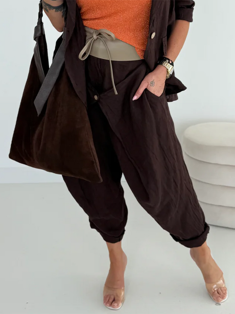 Women's Button-down Cotton and Linen Pants