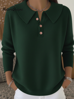 Women's Peter Pan Button Solid Color Sweater Top