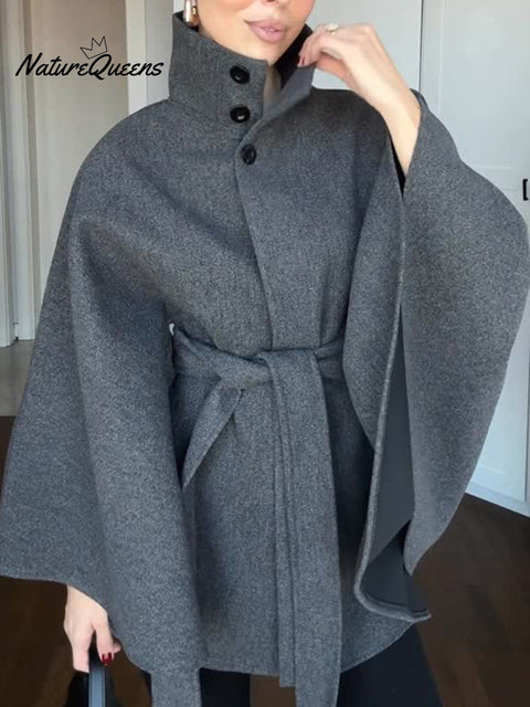 Women's Elegant Solid Color Cashmere Wool Cape Jacket