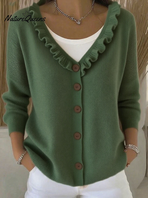 Women's Lace V-Neck Button Knitted Cardigan Sweater